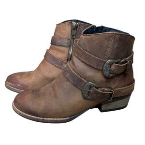 Sterling River Brown Leather Strappy Ankle Boots
